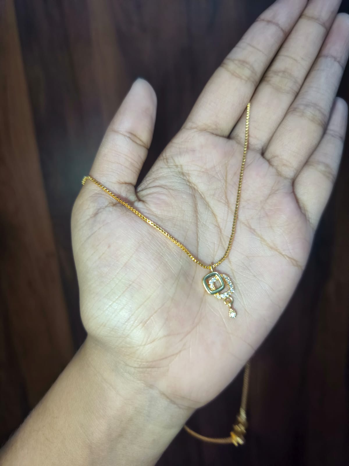 Elegant Geometric Crystal Pendant Necklace for Women | Gold-Tone Minimalist Chain