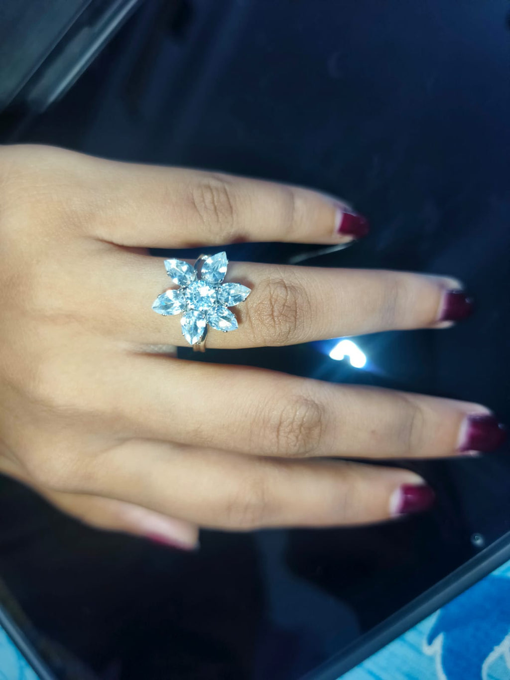 Luxury Crystal Flower Adjustable Ring