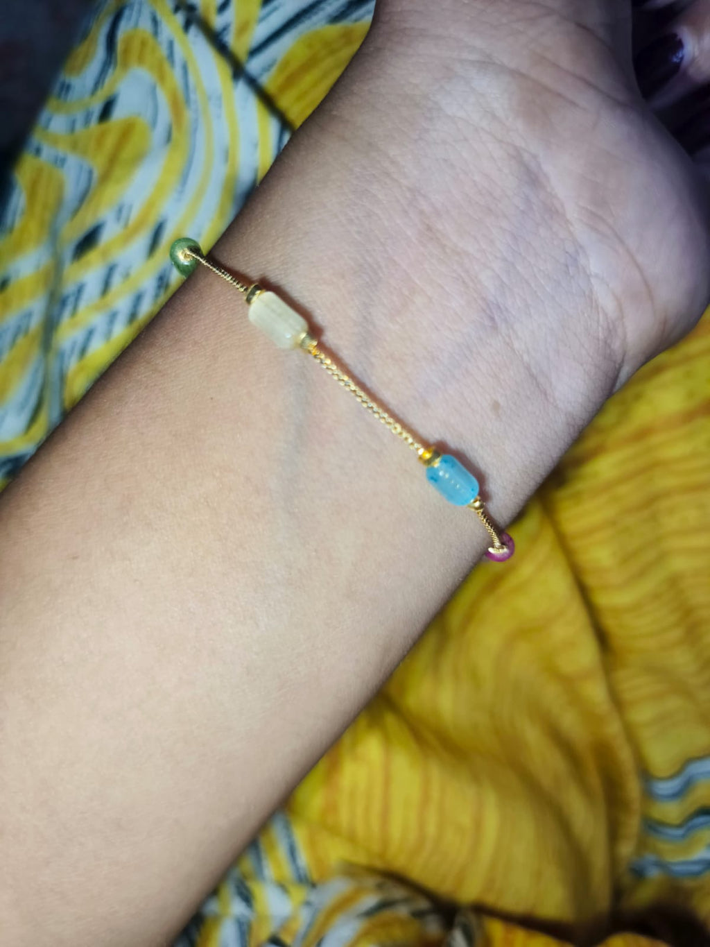 Elegant Pastel Beaded Gold-Tone Bracelet for Women | Minimalist Adjustable bracelet