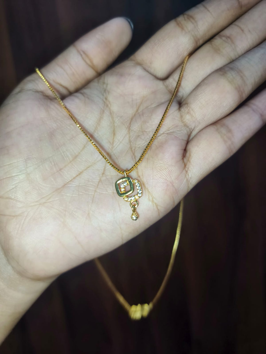 Elegant Geometric Crystal Pendant Necklace for Women | Gold-Tone Minimalist Chain