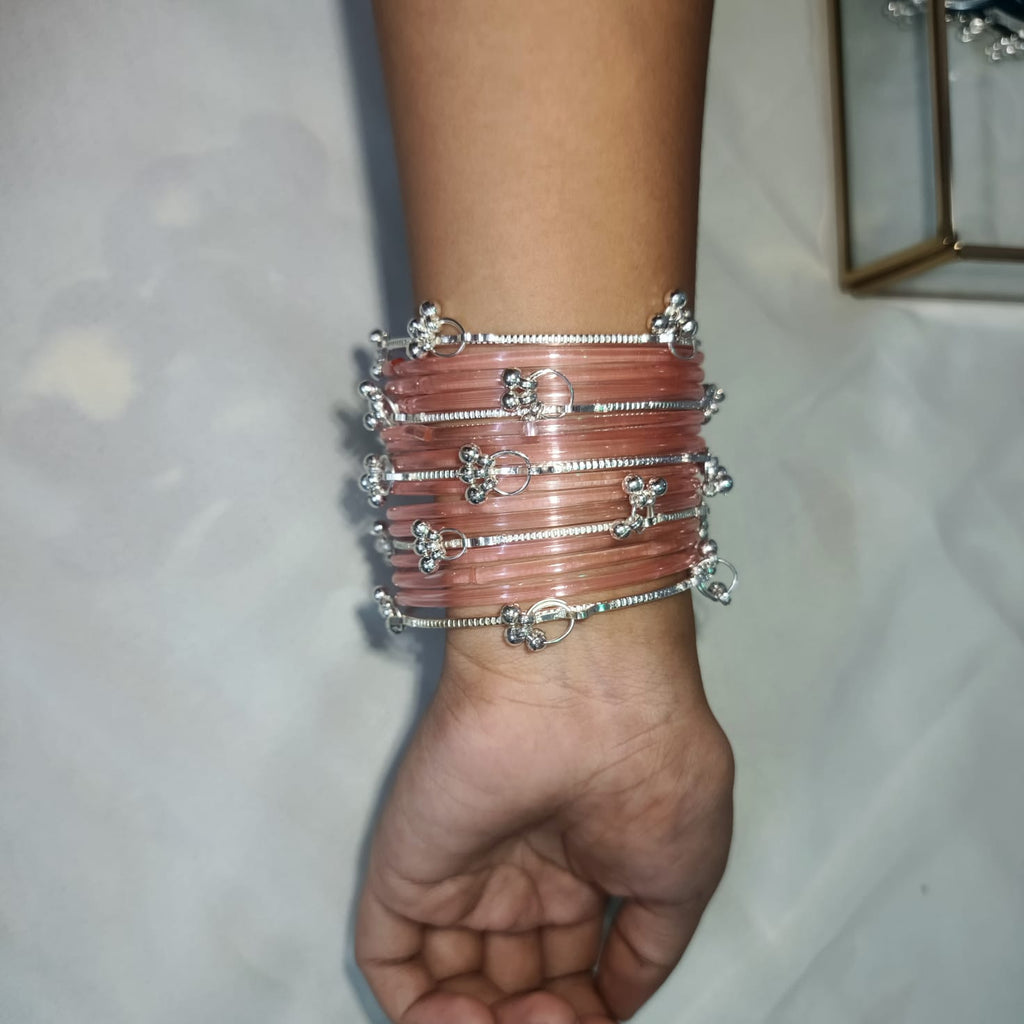 Elegant Pink Glass Bangles Set