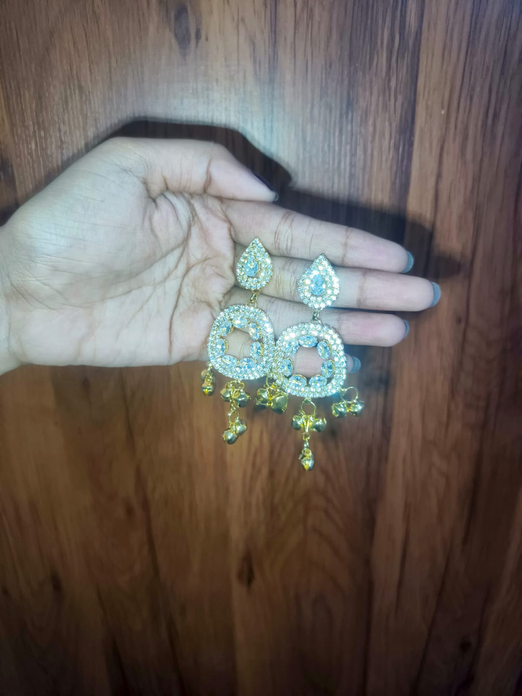 Luxury Crystal Drop Earrings with Gold Charms