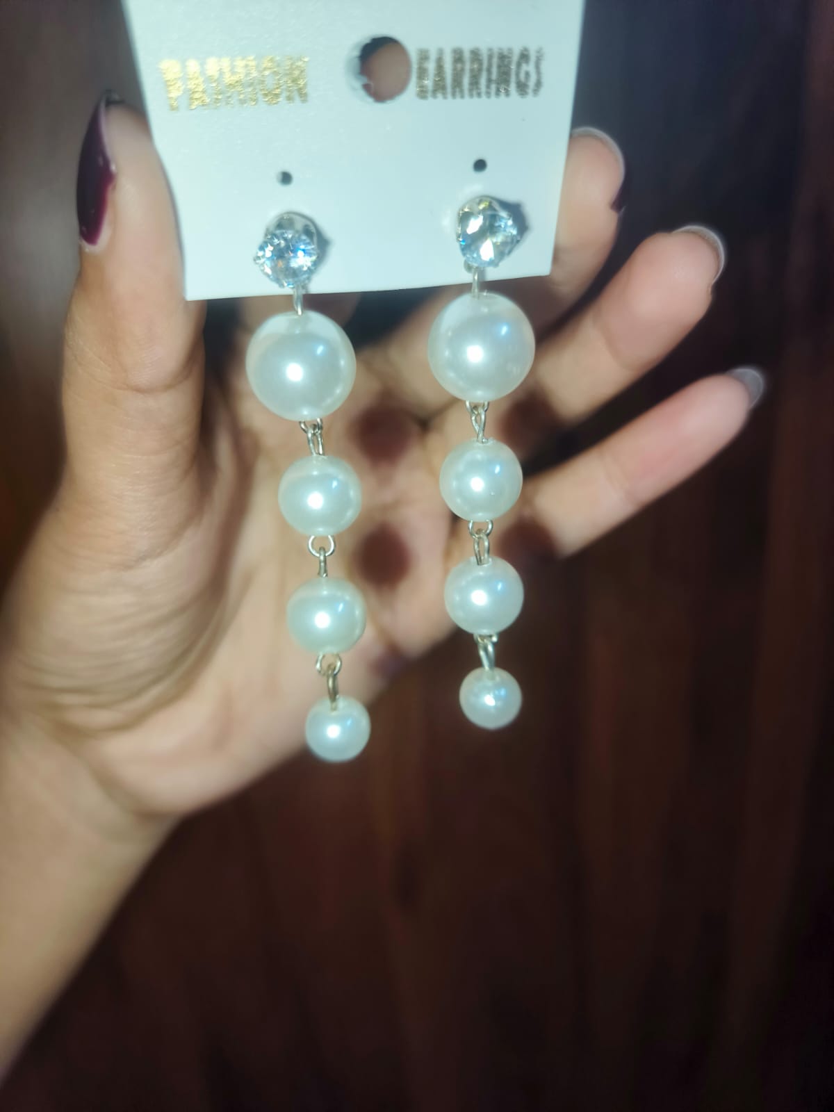 Elegant Pearl Cascade Drop Earrings – Crystal Studded ✨