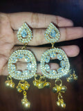 Luxury Crystal Drop Earrings with Gold Charms