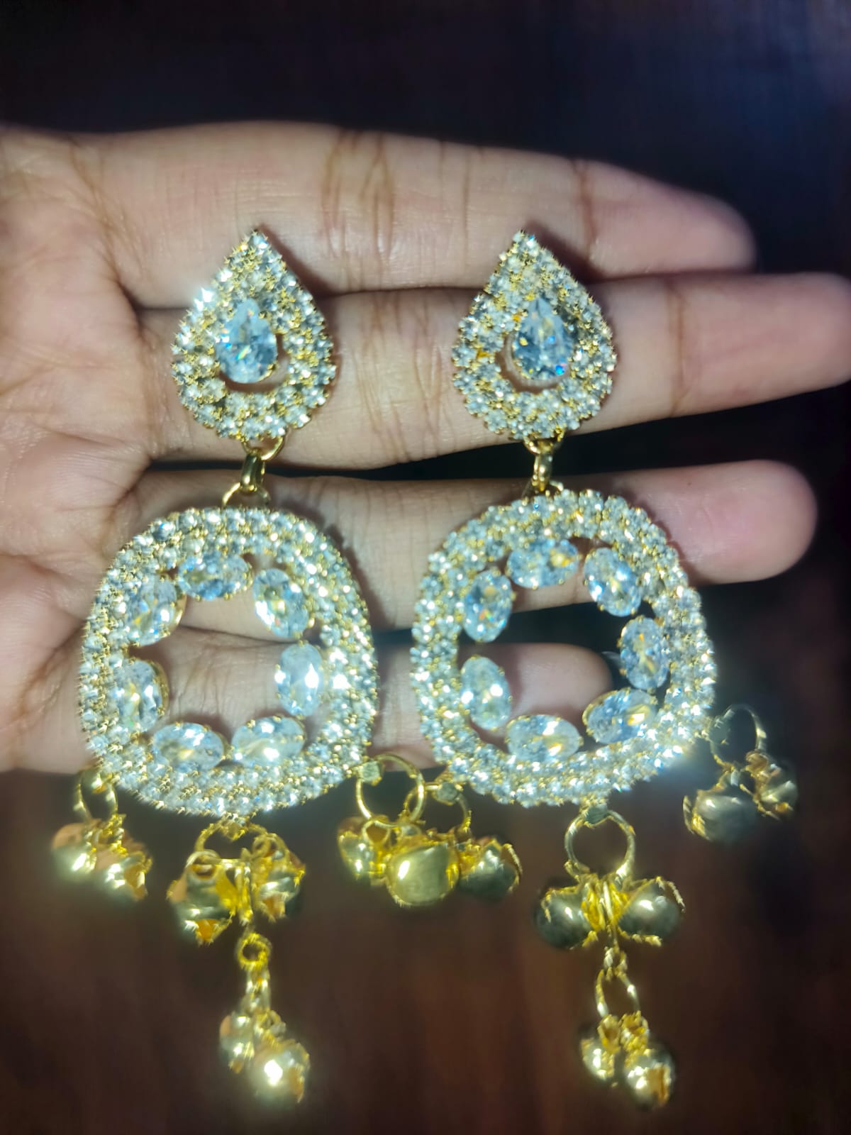 Luxury Crystal Drop Earrings with Gold Charms