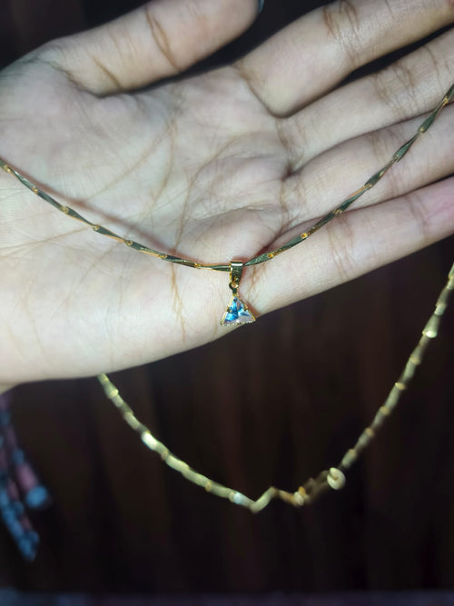 Elegant Blue Triangle Crystal Pendant Necklace for Women | Gold-Tone Minimalist Chain