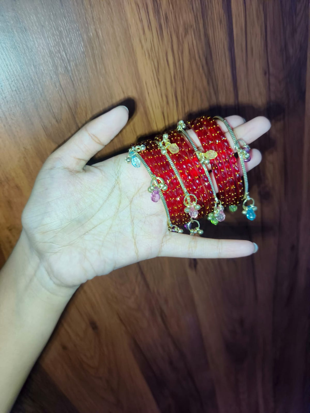 Royal Red Designer Glass Bangles Set