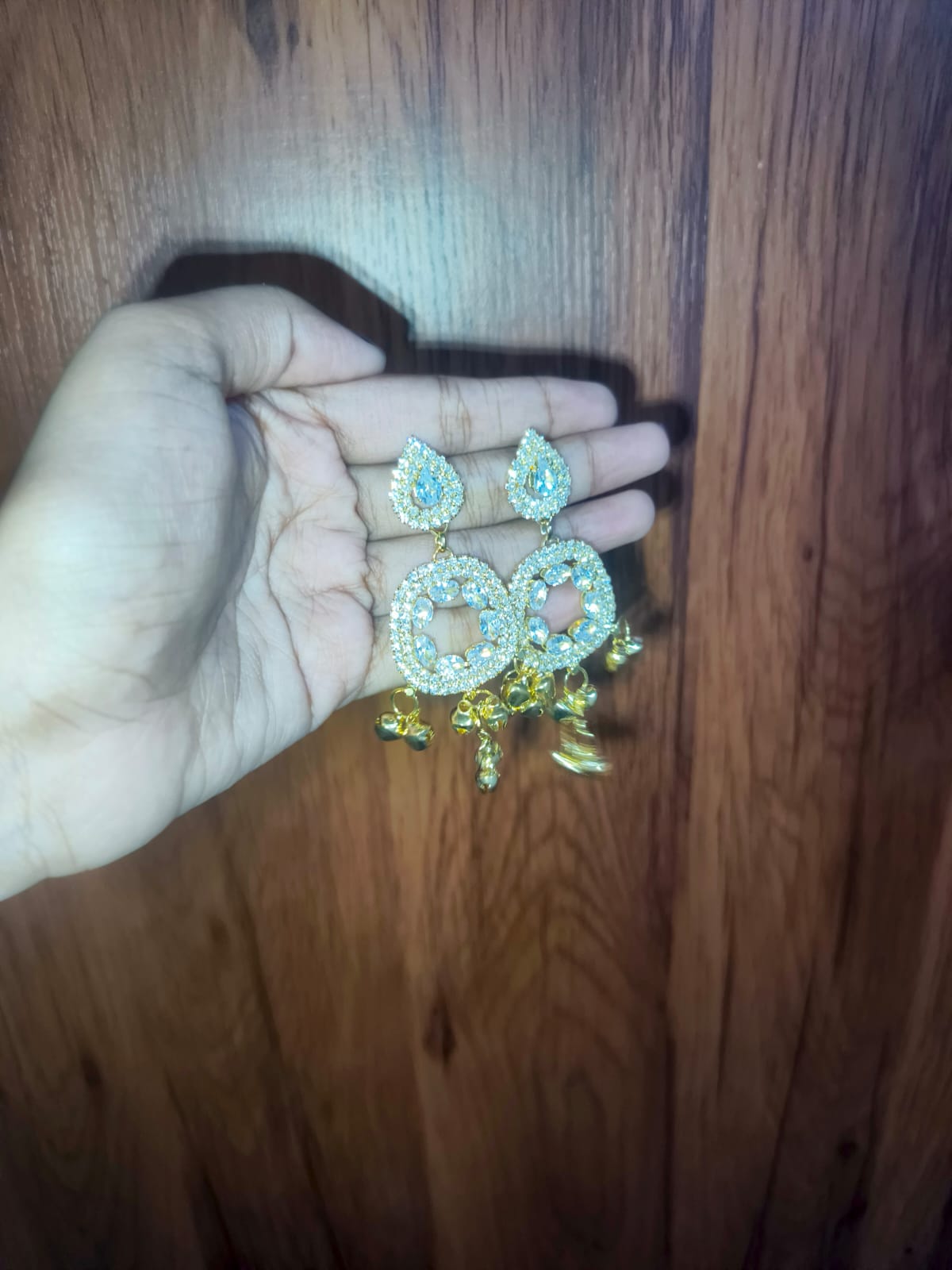 Luxury Crystal Drop Earrings with Gold Charms