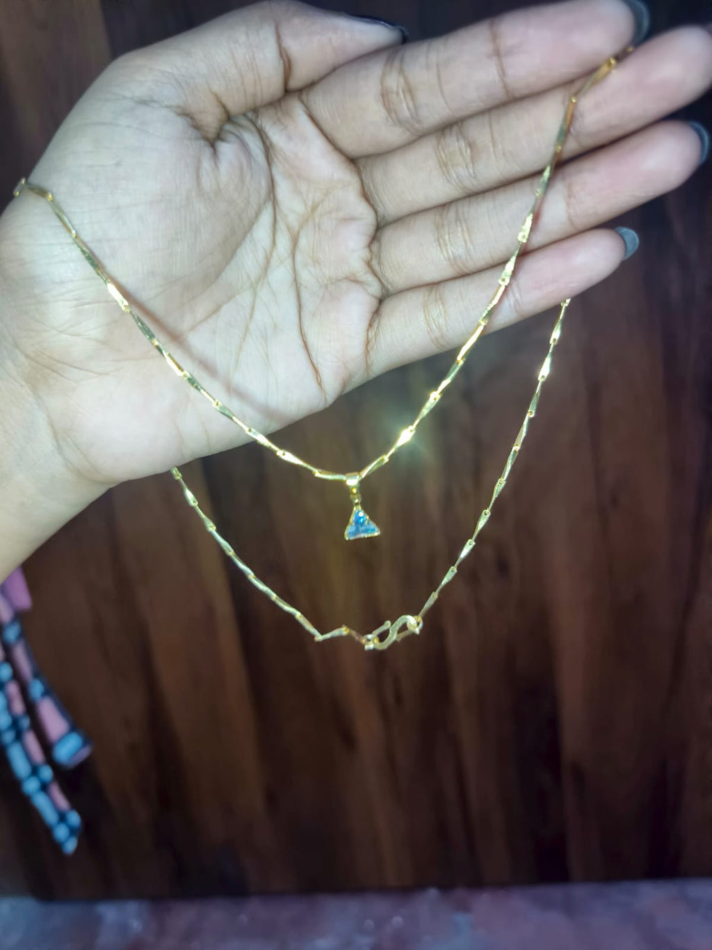 Elegant Blue Triangle Crystal Pendant Necklace for Women | Gold-Tone Minimalist Chain
