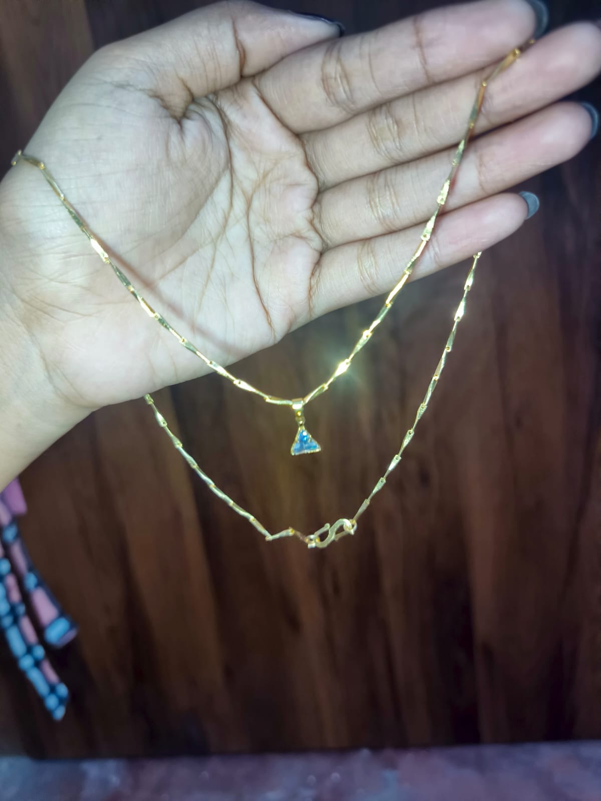 Elegant Blue Triangle Crystal Pendant Necklace for Women | Gold-Tone Minimalist Chain