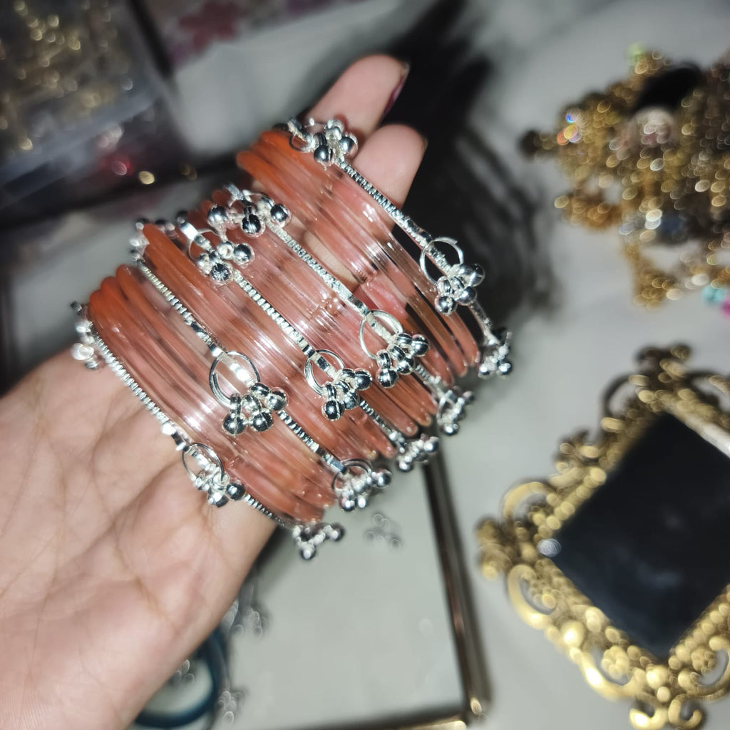 Elegant Pink Glass Bangles Set
