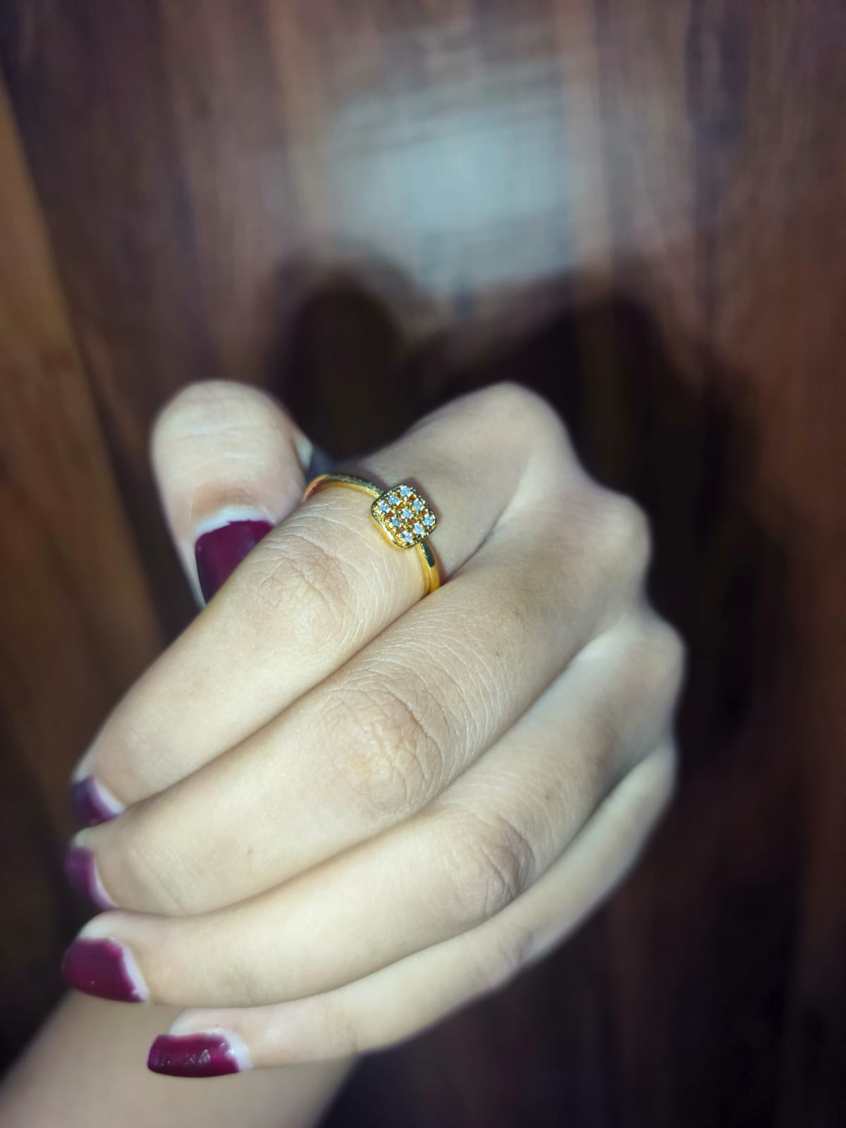 Elegant Gold-Tone Crystal Ring for Women | Square Zircon Adjustable Fashion Ring