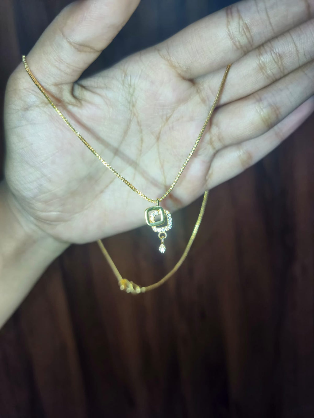 Elegant Geometric Crystal Pendant Necklace for Women | Gold-Tone Minimalist Chain