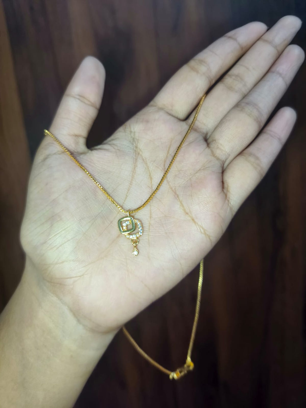 Elegant Geometric Crystal Pendant Necklace for Women | Gold-Tone Minimalist Chain