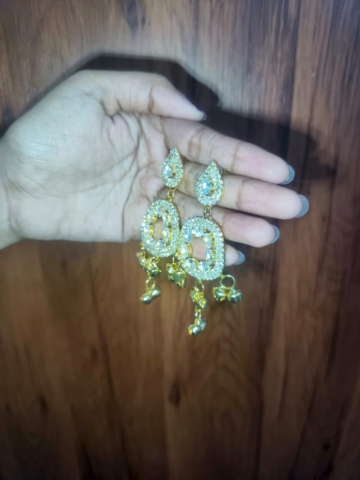 Luxury Crystal Drop Earrings with Gold Charms