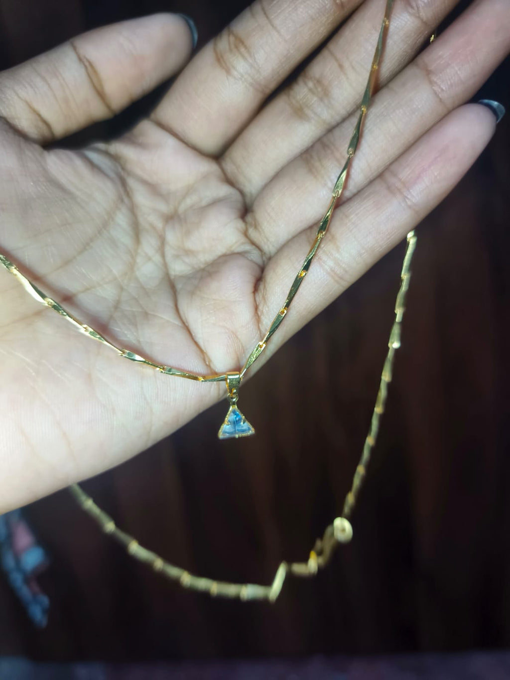 Elegant Blue Triangle Crystal Pendant Necklace for Women | Gold-Tone Minimalist Chain