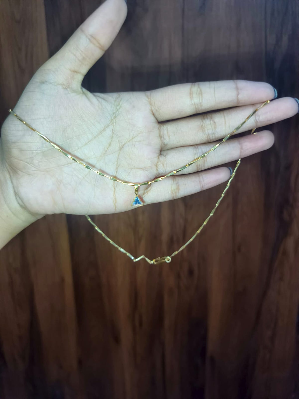 Elegant Blue Triangle Crystal Pendant Necklace for Women | Gold-Tone Minimalist Chain