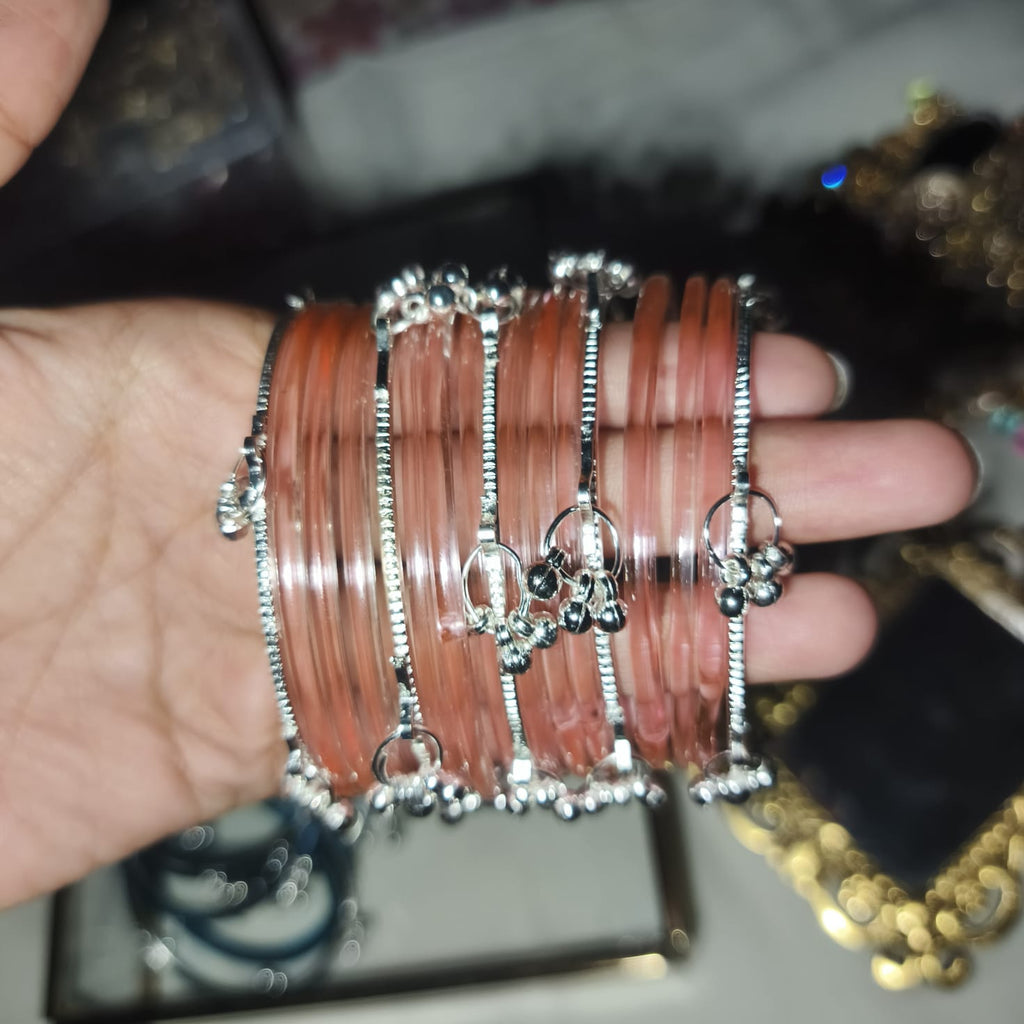 Elegant Pink Glass Bangles Set