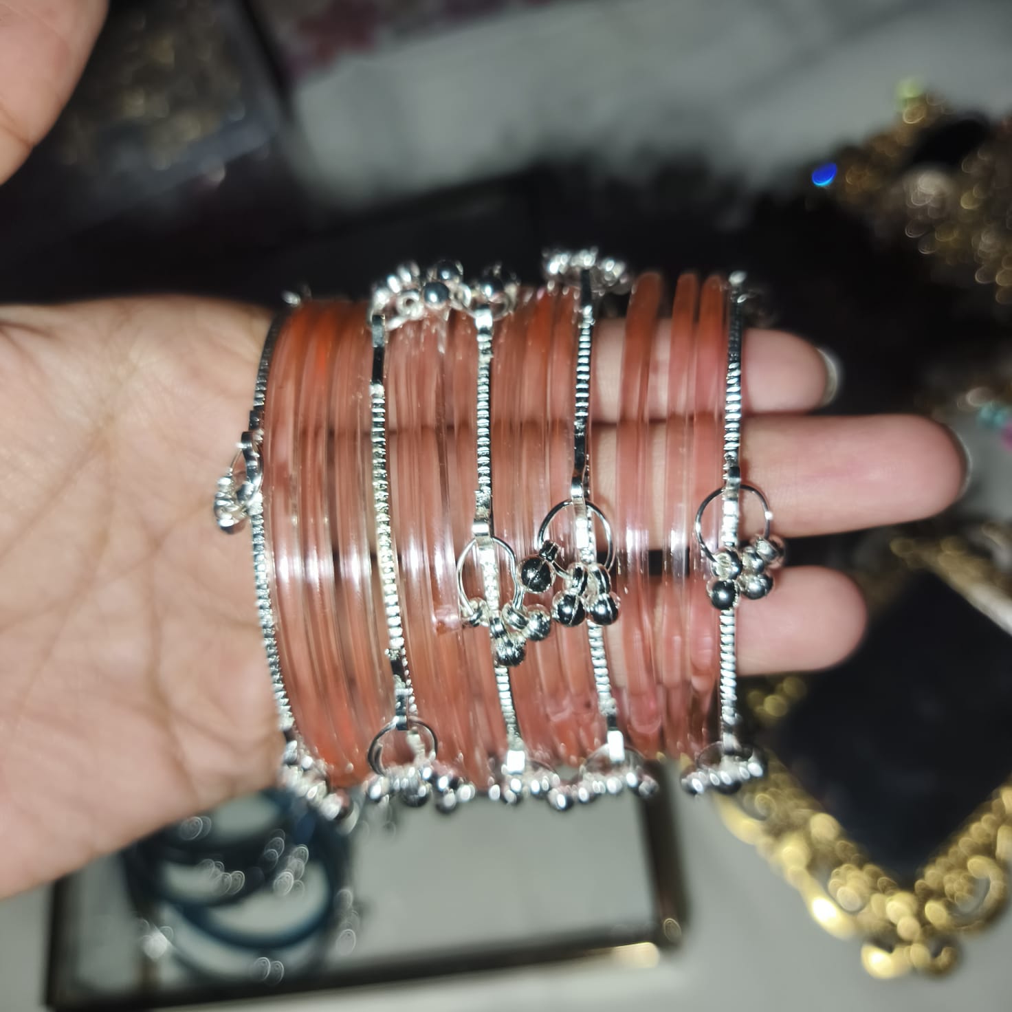 Elegant Pink Glass Bangles Set